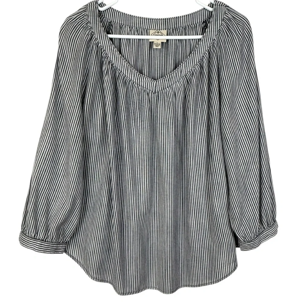 St. John’s Bay Navy Blue White Stripe Peasant Blouse – Size L